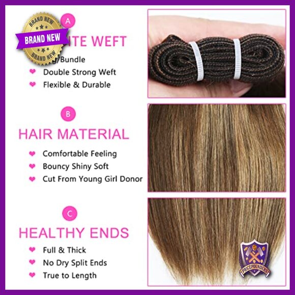 Brazilian Human Hair Extensions 3 Bundles with Lace Closure 10 Inches Straight
